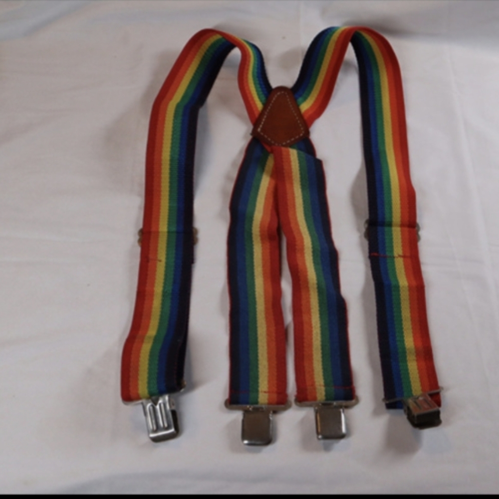 Vintage Rainbow Rooster Products Leather Suspenders Mork & Mindy, Halloween, Etc